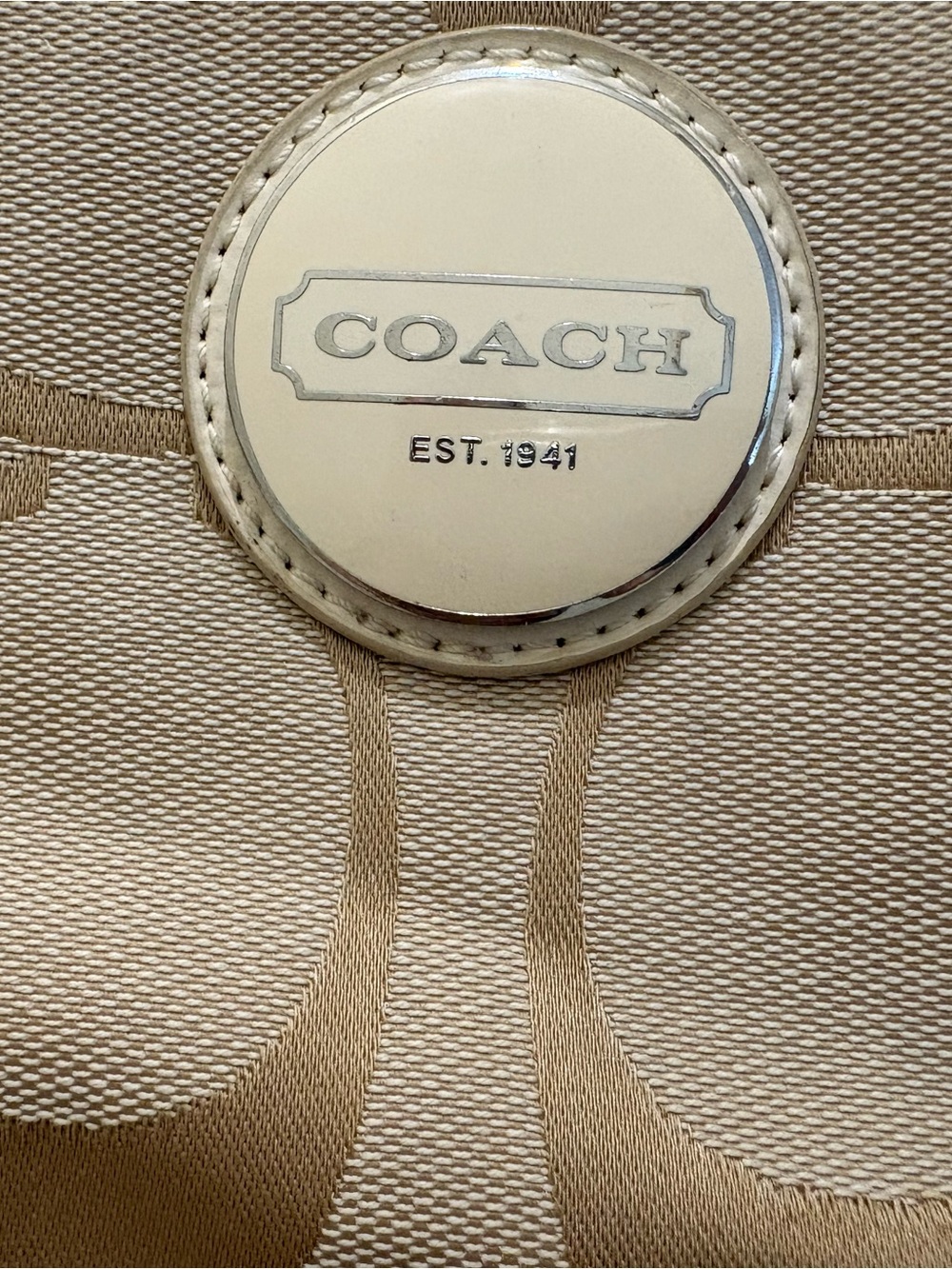 Coach Beige Signature Canvas Tote with Leather Trim - Picture 2 of 6